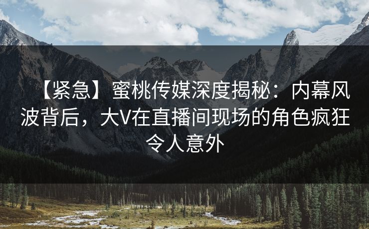 【紧急】蜜桃传媒深度揭秘：内幕风波背后，大V在直播间现场的角色疯狂令人意外