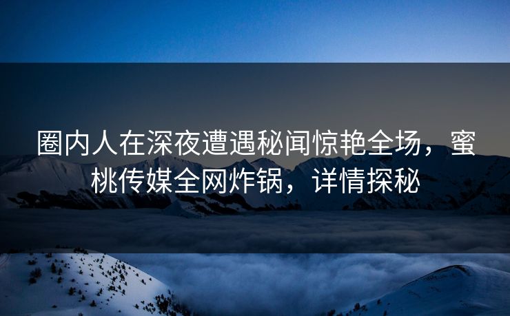 圈内人在深夜遭遇秘闻惊艳全场，蜜桃传媒全网炸锅，详情探秘
