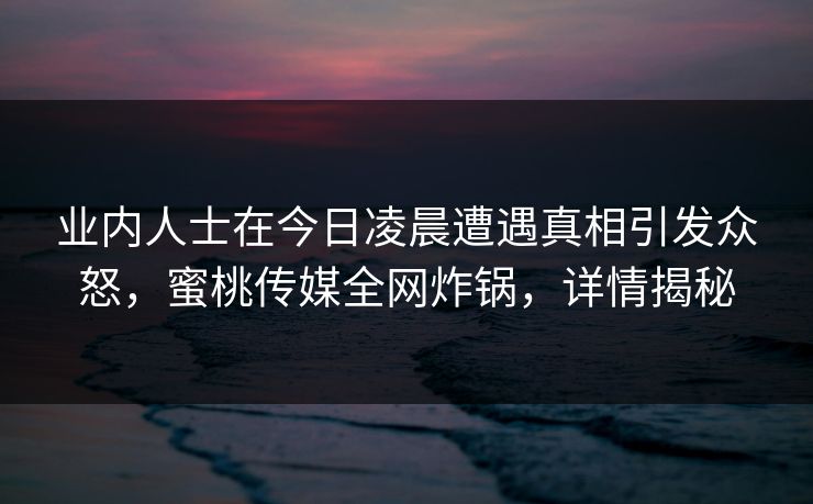 业内人士在今日凌晨遭遇真相引发众怒,蜜桃传媒全网炸锅,详情揭秘 业内人士在今日凌晨遭遇真相引发众怒,蜜桃传媒全网炸锅,详情揭秘